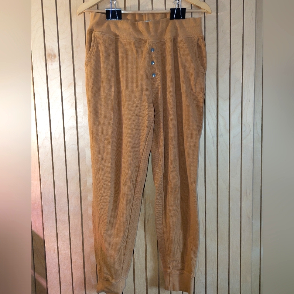 Pact Organic Waffle Knit Thermal Button-Front Pants L